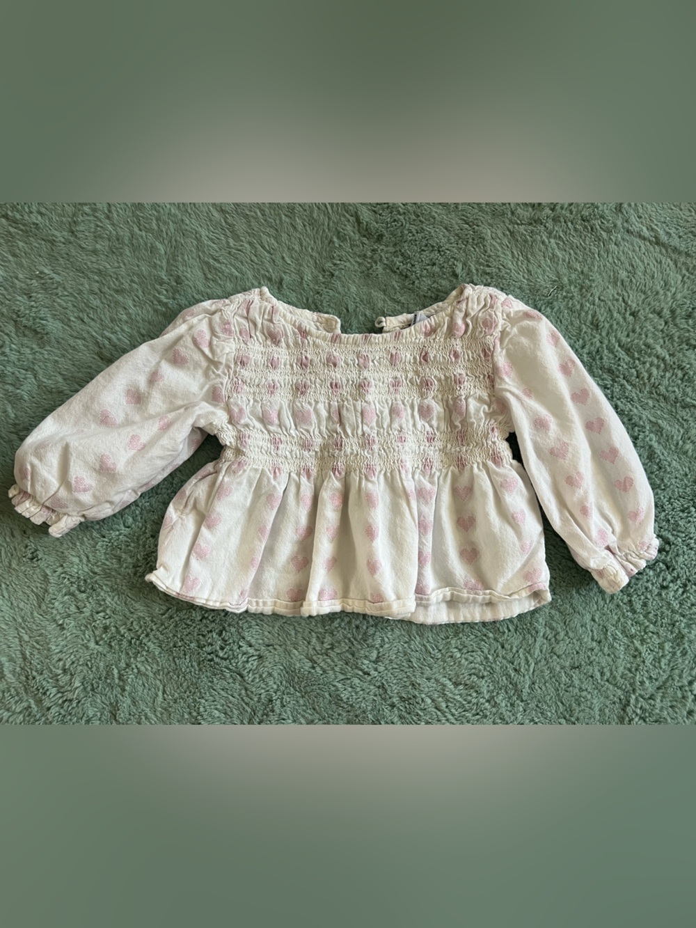 Old Navy White Long-Sleeve Peplum Top with Pink Hearts
